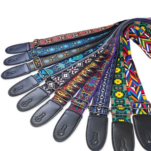 Embroidered print guitar strap - embroidered,